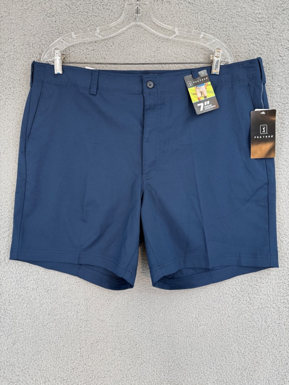 PGA Tour Mens 40 Black Iris Performance Flat Front Golf Shorts Elastic waist